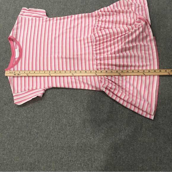 Rockets of Awesome Girl Sz 12 Stripe Pink & White Dress 100% Cotton Drop Waist - Picture 10 of 11